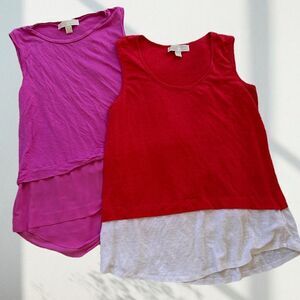 Michael Kors Plus Size Linen Flowy Tank Bundle 0X Pink and Red